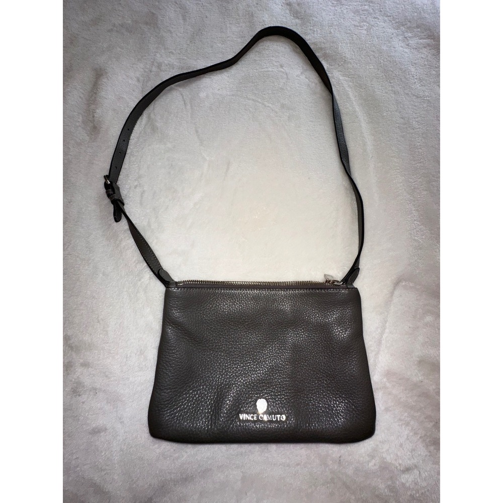 Vince Camuto Gray Leather Crossbody Bag Double Zip Purse Handbag‎
